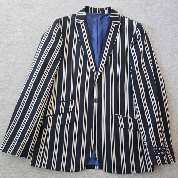 Ben Sherman Mens Navy White Stripe Blazer Sport Coat Jacket Size 38R